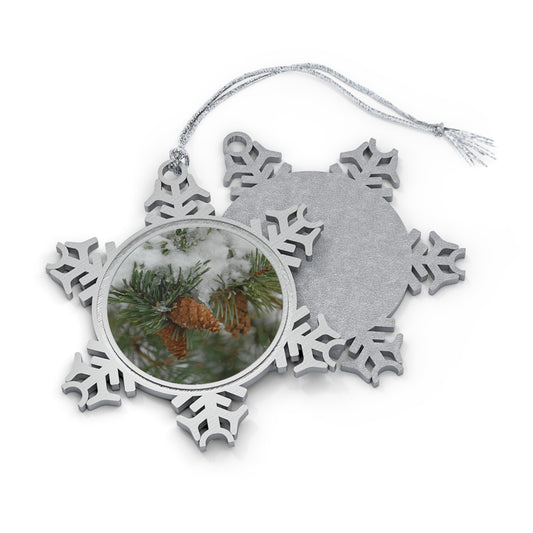 Snowy Fir Cones Pewter Snowflake Ornament