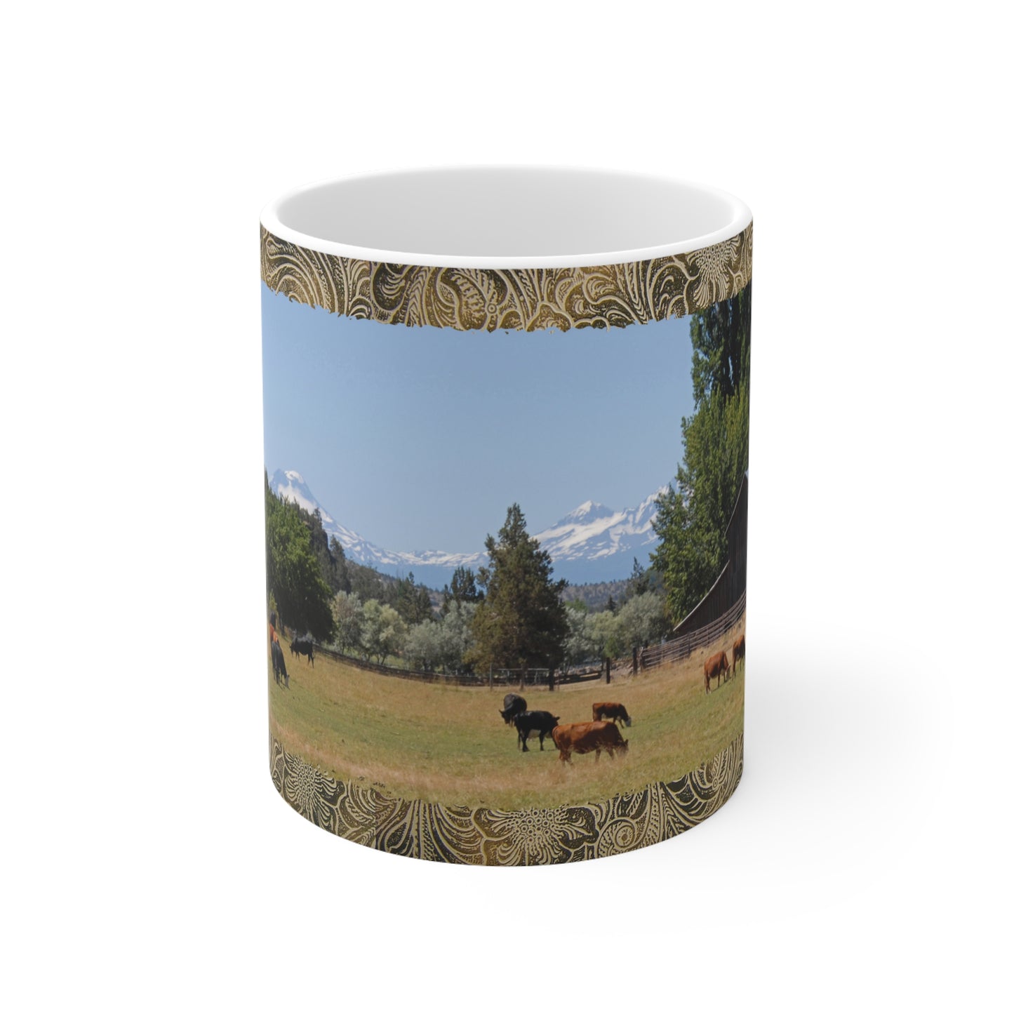 Picturesque Cattle with Leather Print Ceramic Mug 11oz